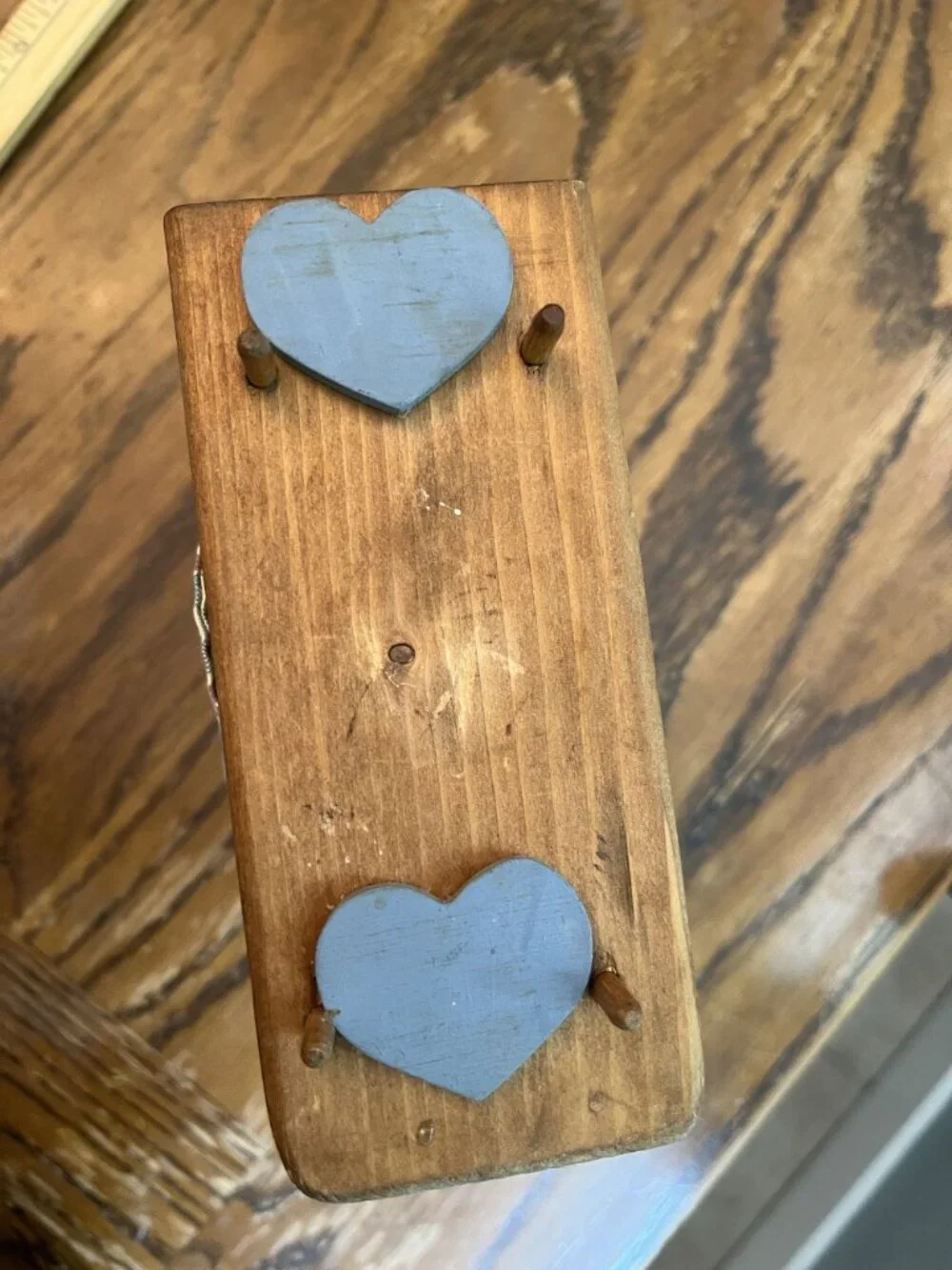Vintage Wooden Napkin Holder With Heart Cutouts & Blue Gingham Fabric Cottagecor